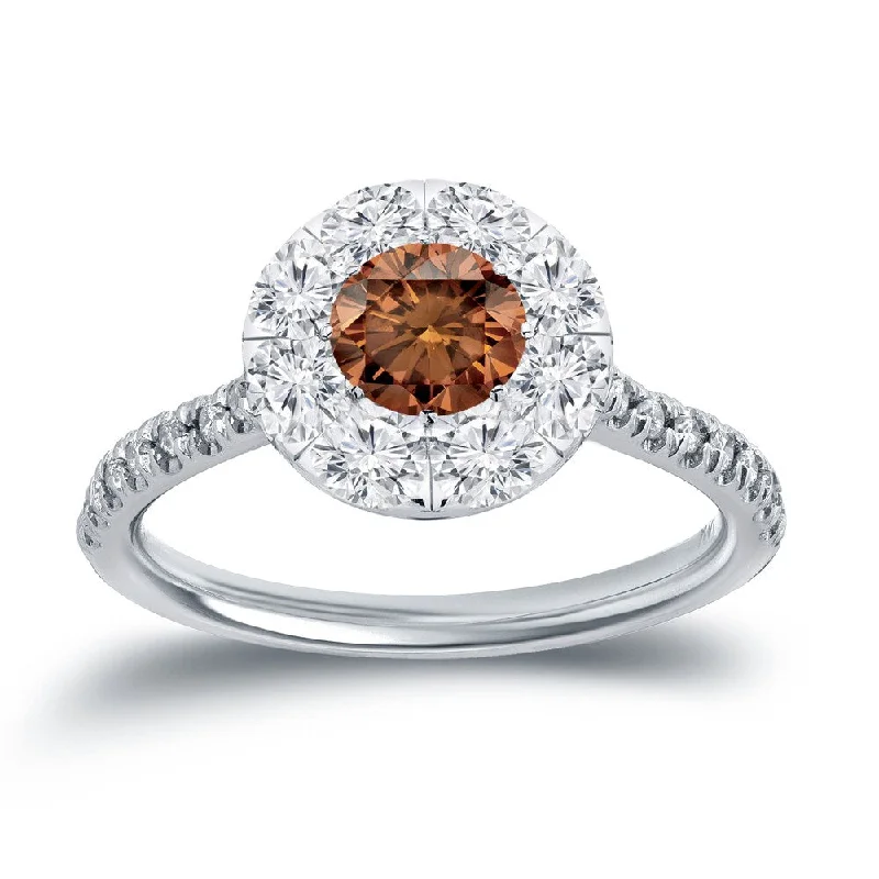 Ladies asscher cut engagement rings-Auriya 1 1/6ctw Brown Diamond Halo Engagement Ring 14k Gold (H-I, I1-I2)