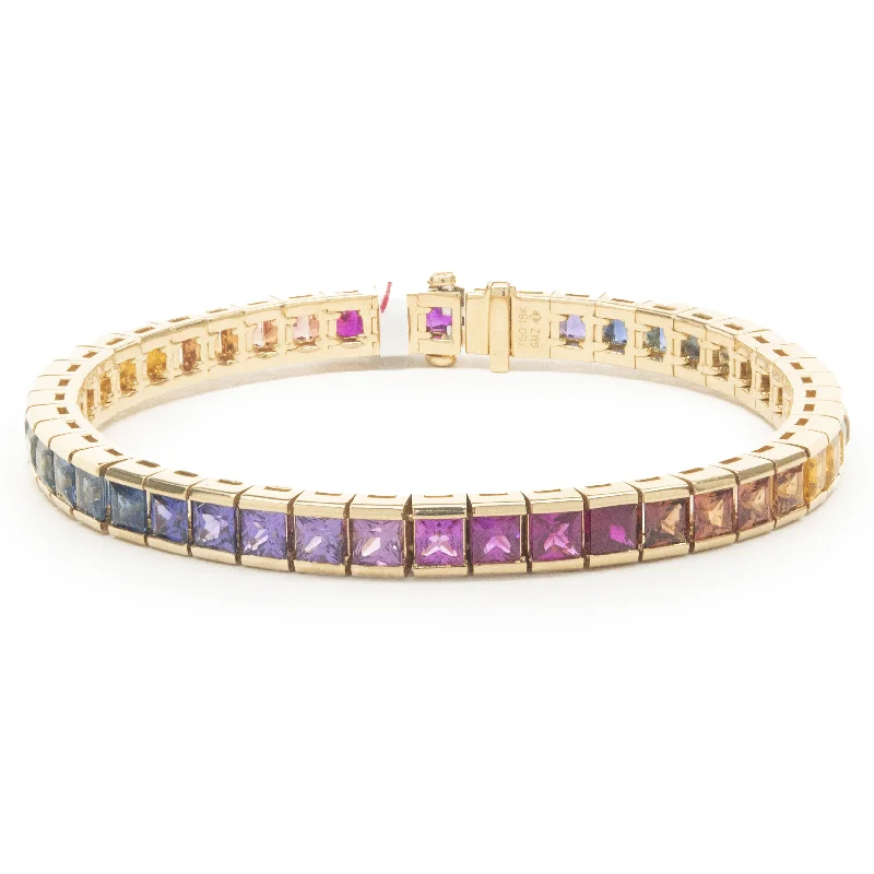 Ladies antique bracelets-18 Karat Yellow Gold Rainbow Sapphire Inline Bracelet