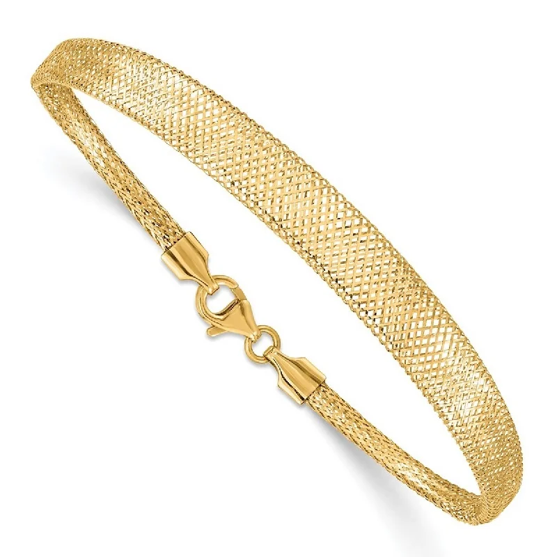 Ladies rose gold bangle bracelets-Curata 14k Yellow Gold 6.92mmStretch Mesh Graduated Bracelet 7 Inch