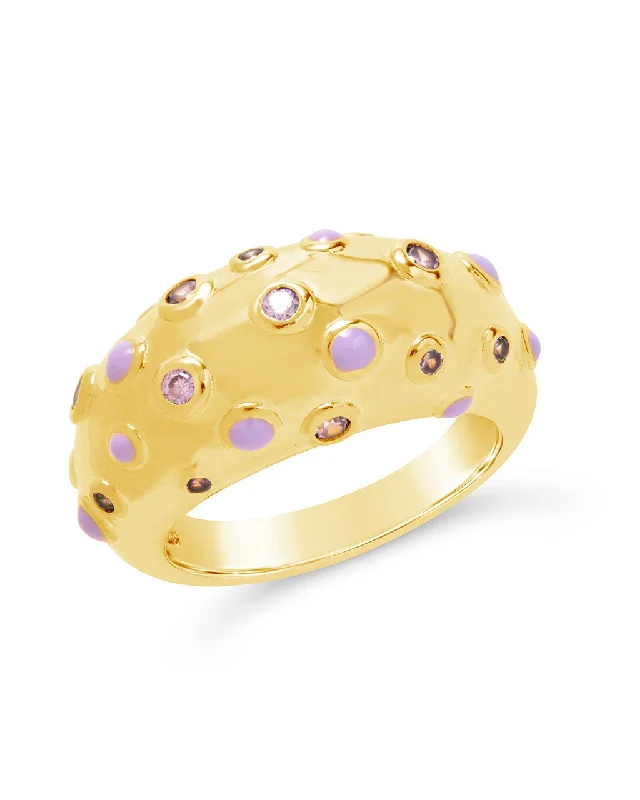 Ladies double-band rings-Emberly CZ & Enamel Dome Ring