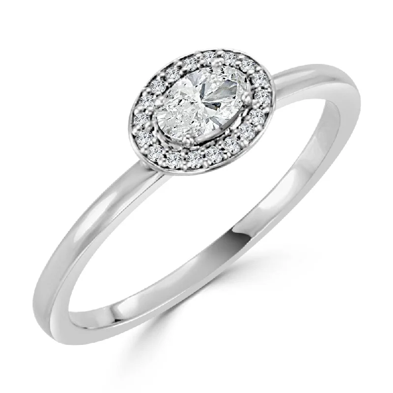 Ladies designer engagement rings-10K Gold East West 1/4ct TDW Oval Diamond Halo Engagement Ring by Auriya