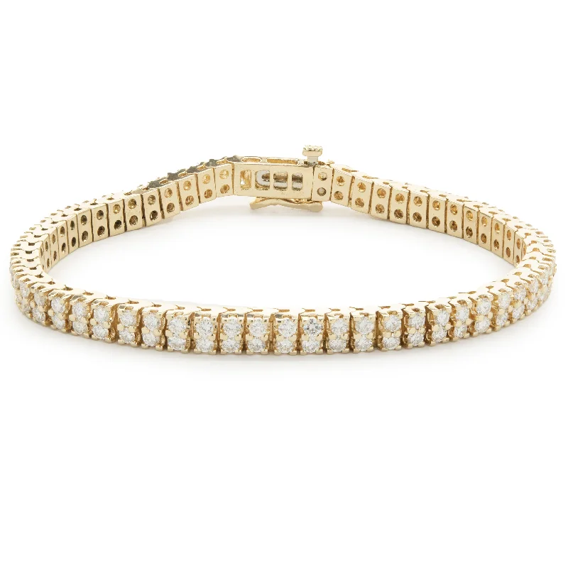 Ladies fancy bangles-14 Karat Yellow Gold Double Row Diamond Tennis Bracelet