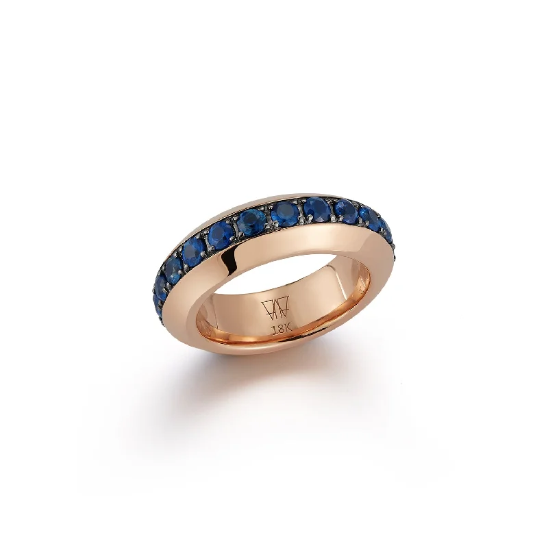 Ladies statement rings-GRANT 18K GOLD AND BLUE SAPPHIRE ANGLED BAND RING