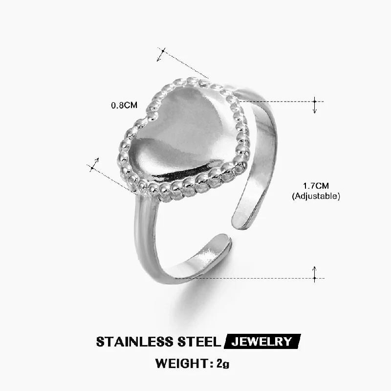 Steel Color Love Heart-Shaped Ring-ZN034S