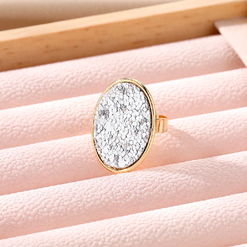 Ladies gemstone cocktail rings-Wholesale Jewelry Simple Style Oval Alloy Sequins Open Ring