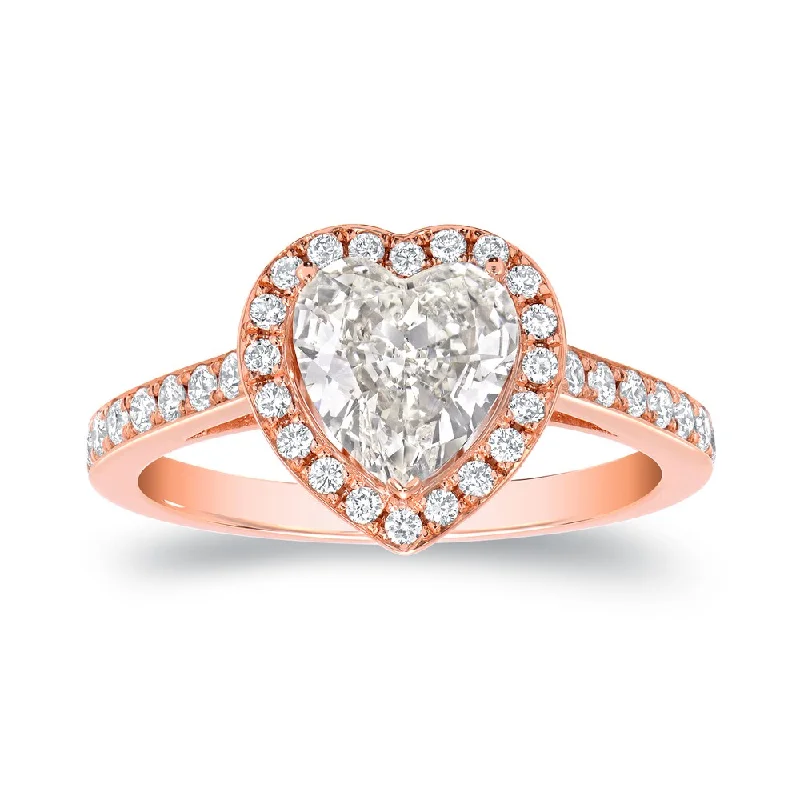 Ladies subtle engagement rings-Auriya Heart Shaped Diamond Halo Engagement Ring 1 4/5ct TDW 18k Rose Gold Certified (I-J, VS1-VS2)