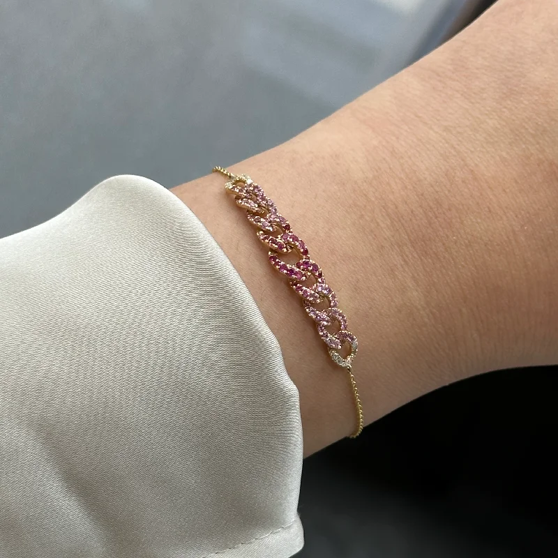 Ladies gold bracelets-Multicolor Pink Sapphire and Diamond Link Bracelet