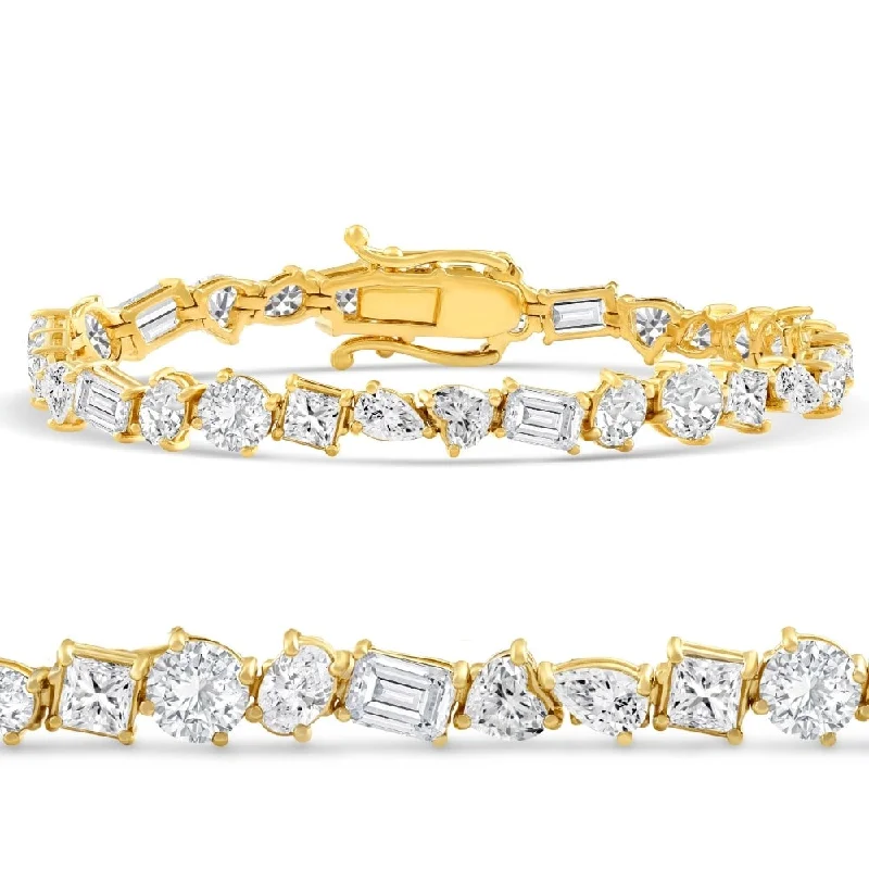 Ladies pearl bracelets-F/VS 15Ct Mixed Fancy Cut Diamond Tennis Bracelet Gold Lab Grown 7"