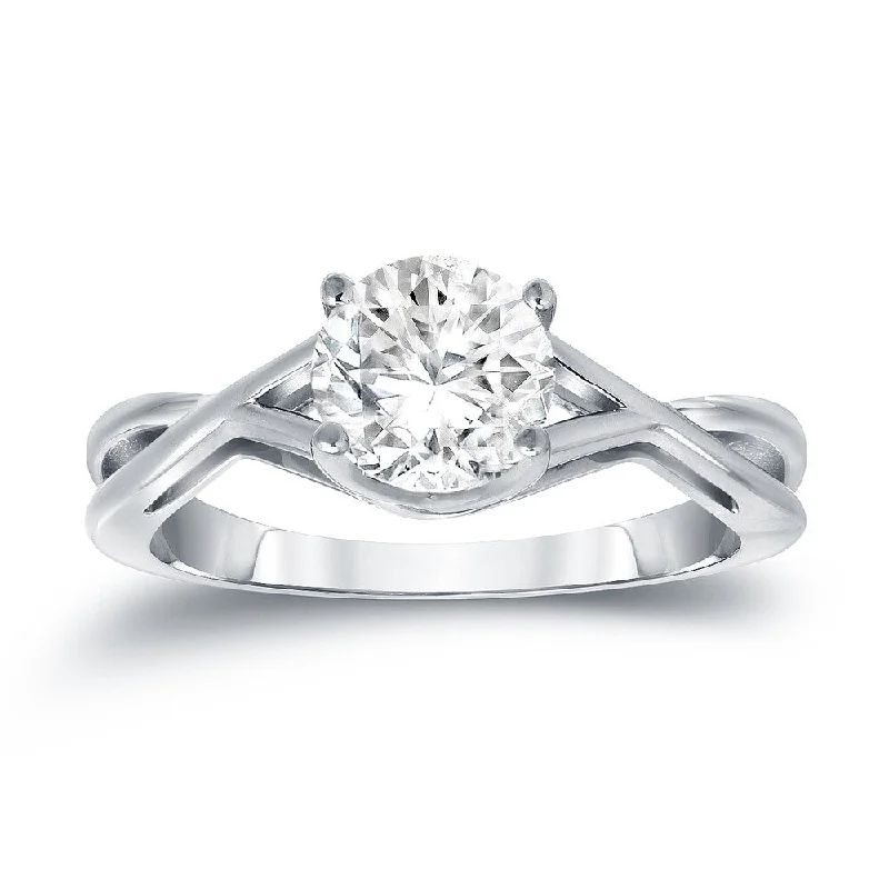 Ladies vintage-style engagement rings-Platinum Round 1 1/4ct TDW Diamond Solitaire Engagement Ring by Auriya