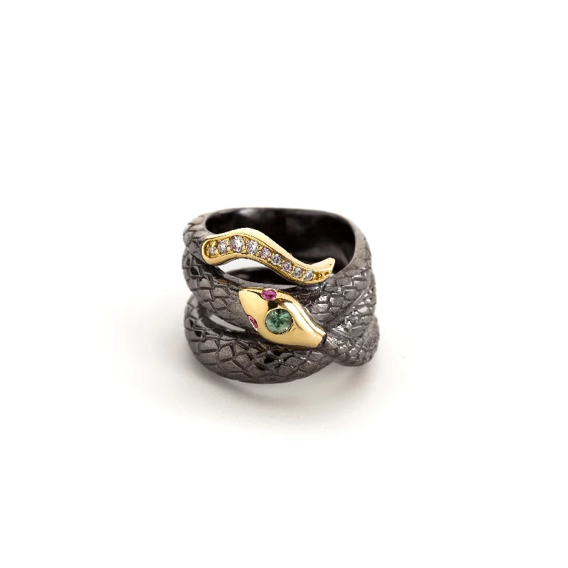 Ladies ruby and diamond rings-Victoria Serpente Ring in Blackened Silver