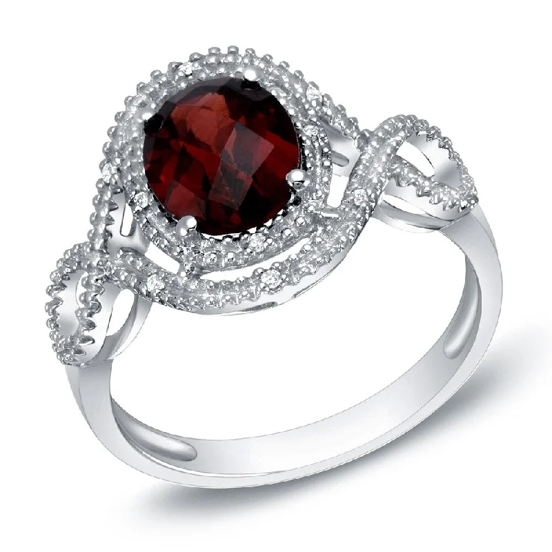 Ladies engagement rings with diamonds and sapphires-Auriya Vintage 2 1/2ct Garnet Oval Halo Engagement Ring 14k White Gold