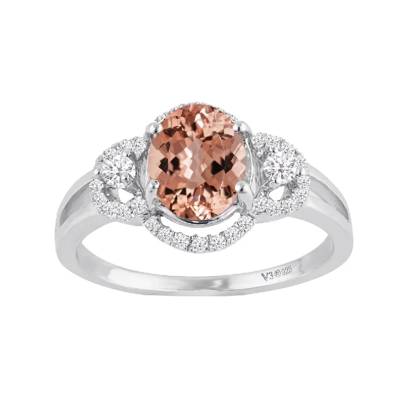 Ladies cushion cut engagement rings-Sterling Silver with Morganite and White Zircon Engagement Ring