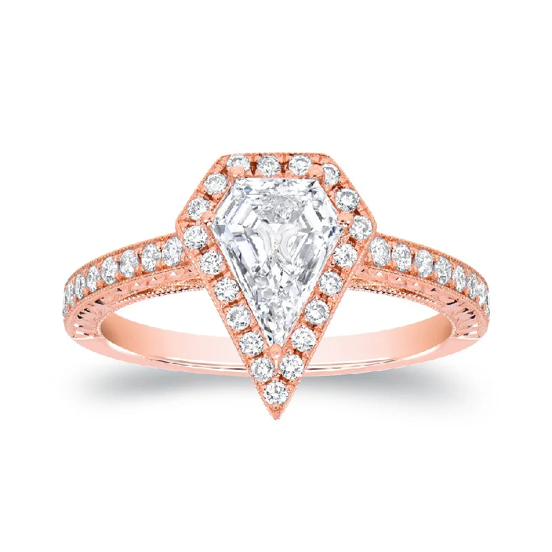 Ladies engagement rings with pink diamond-Auriya 18k Rose Gold 1 1/4ct TDW Diamond-shaped Halo Engagement Ring