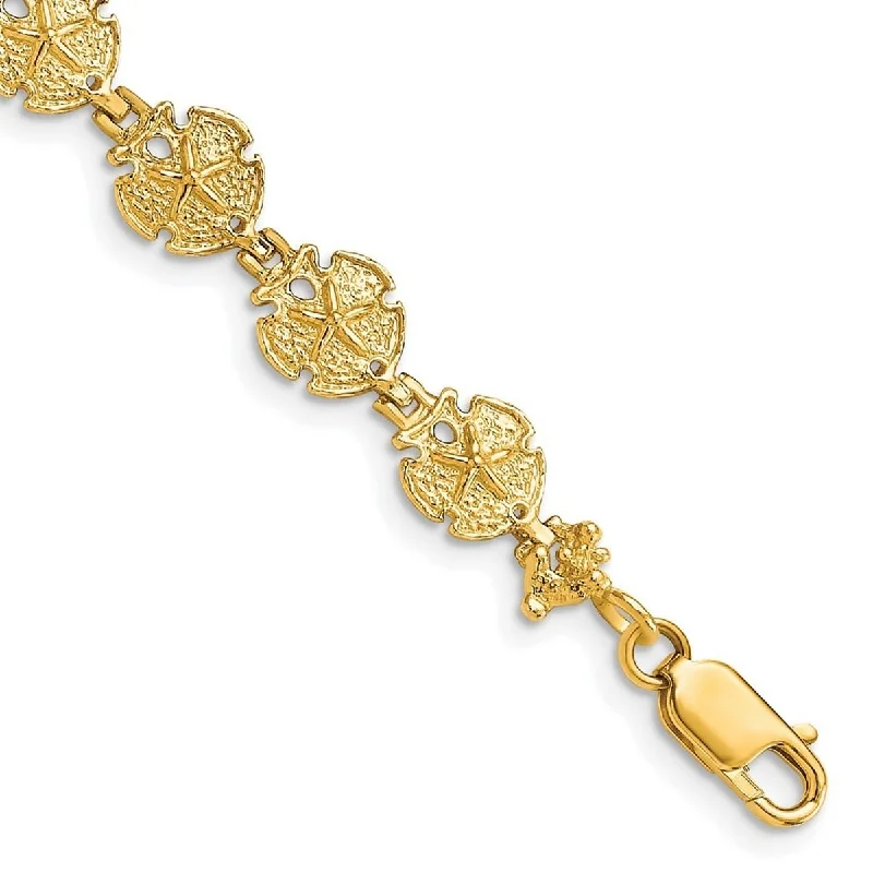 Ladies gold tone bracelets-Curata 14k Yellow Gold 7" or 8" Sand Dollar Link Textured Bracelet