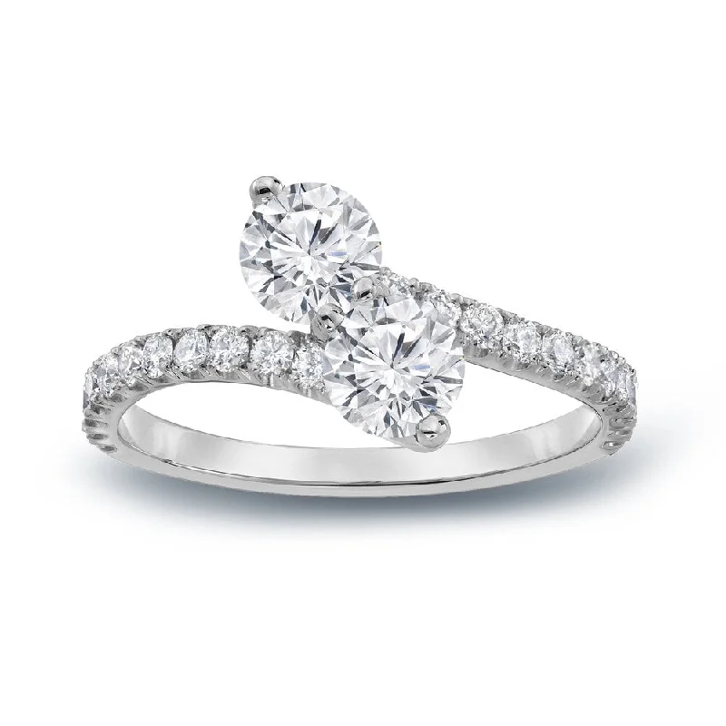 Ladies platinum three-stone engagement rings-Auriya 1 1/2ct TDW Round Two Stone Diamond Engagement Ring 14k Gold (H-I, SI1-SI2)