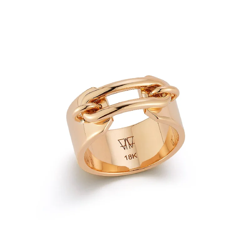 Ladies stackable rings-MORRELL 18K GOLD ELONGATED OVAL LINK CUFF RING