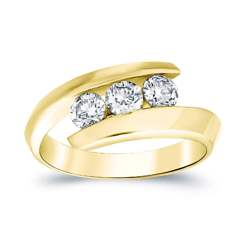 Ladies art deco engagement rings-Auriya 14k Gold 3/4ctw 3-stone Bypass Diamond Engagement Ring