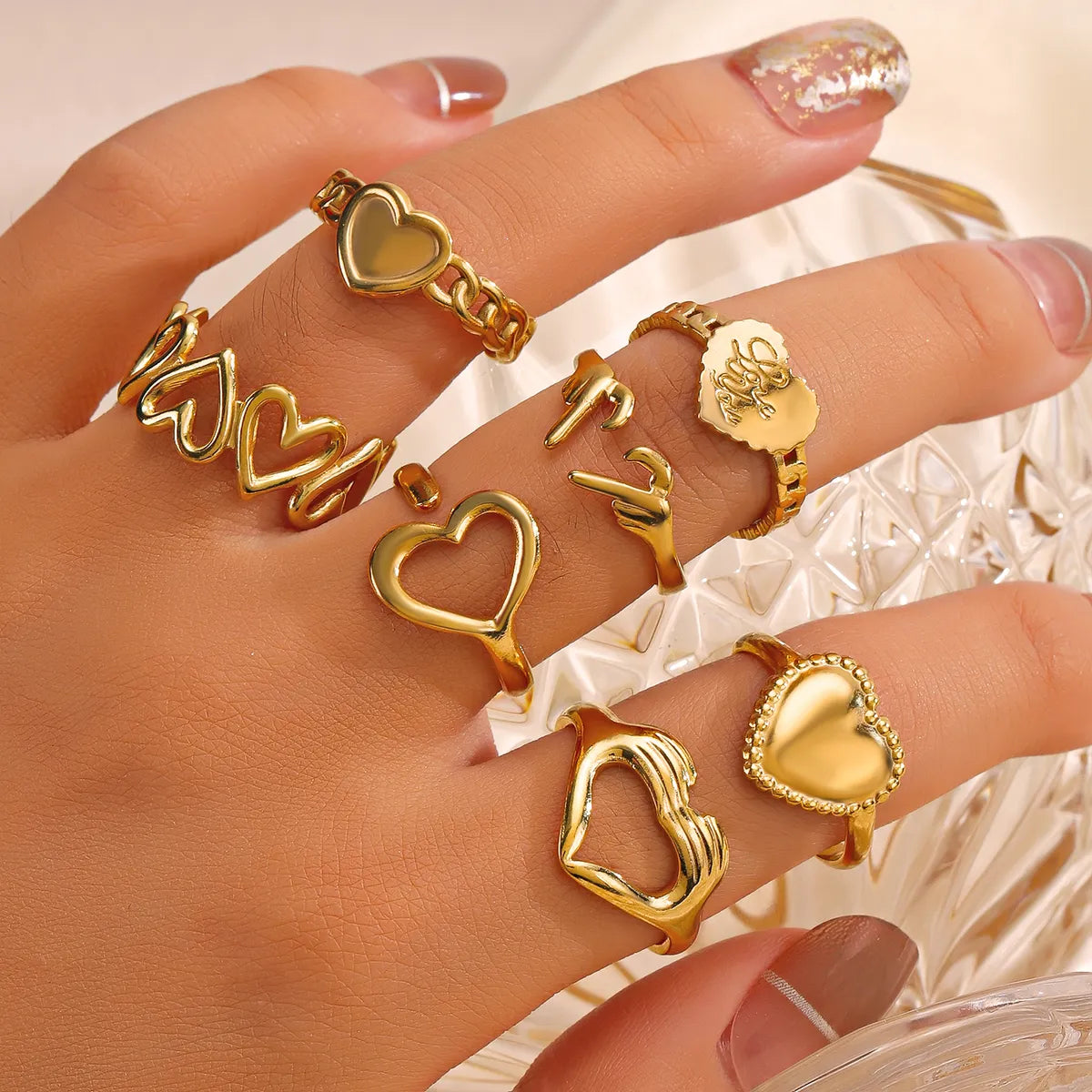 Ladies cluster rings-Ig Style Heart Shape Stainless Steel Plating Open Ring