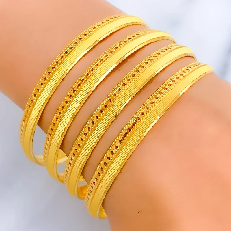 Ladies fashion bangles-Unique Texture Dotted 22k Gold Bangles