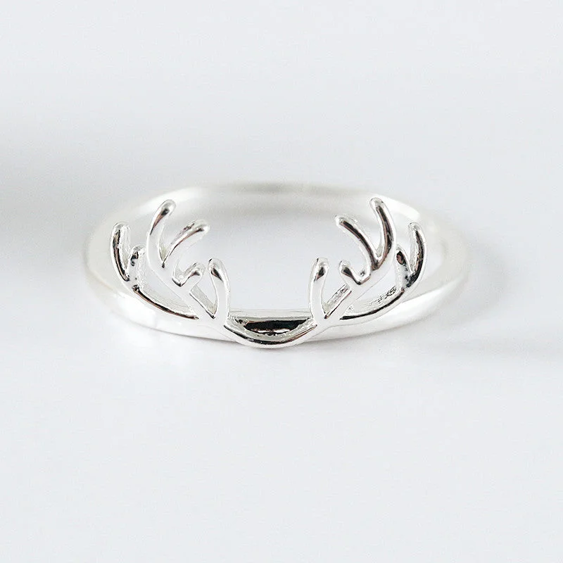 Ladies ruby and diamond rings-Christmas Reindeer Elk Ring Antlers Ring Tail Ring Silver Plated Ring Wholesales Fashion