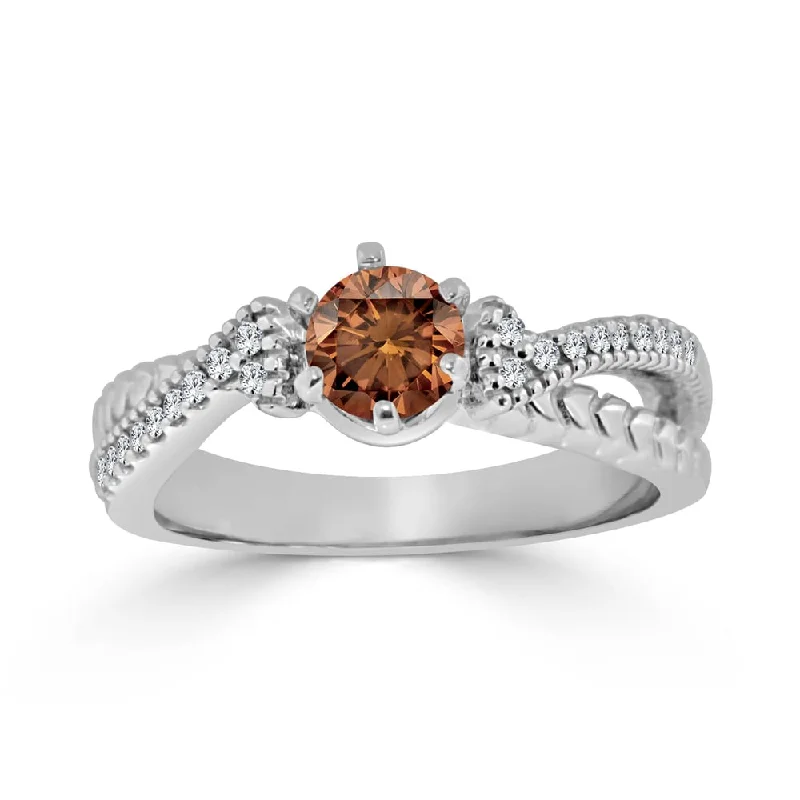 Ladies engagement rings with halo setting-Auriya Carved Split Shank 1/2ctw Brown Diamond Engagement Ring 14k Gold (H-I, I1-I2)