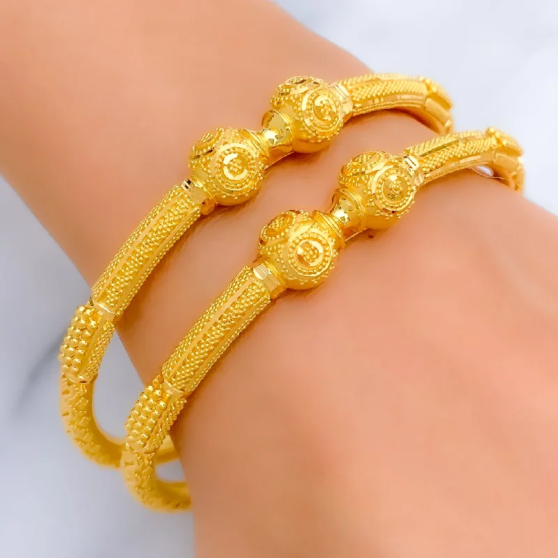 Ladies rubber bracelets-Embellished Elegant 22k Gold Pipe Bangles