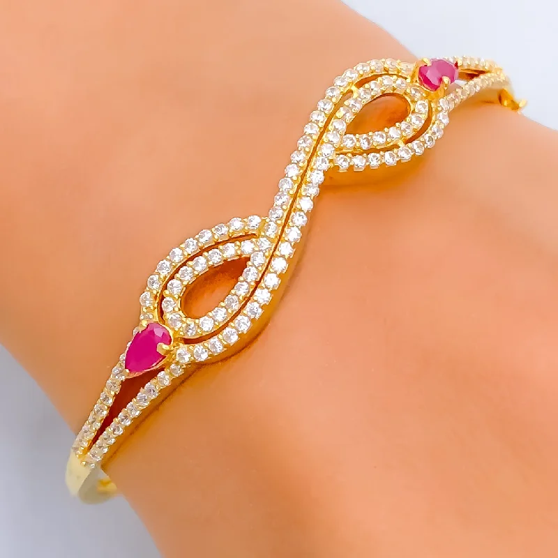 Ladies bracelet sets-Iconic Colorful 22k Gold CZ Bangle Bracelet