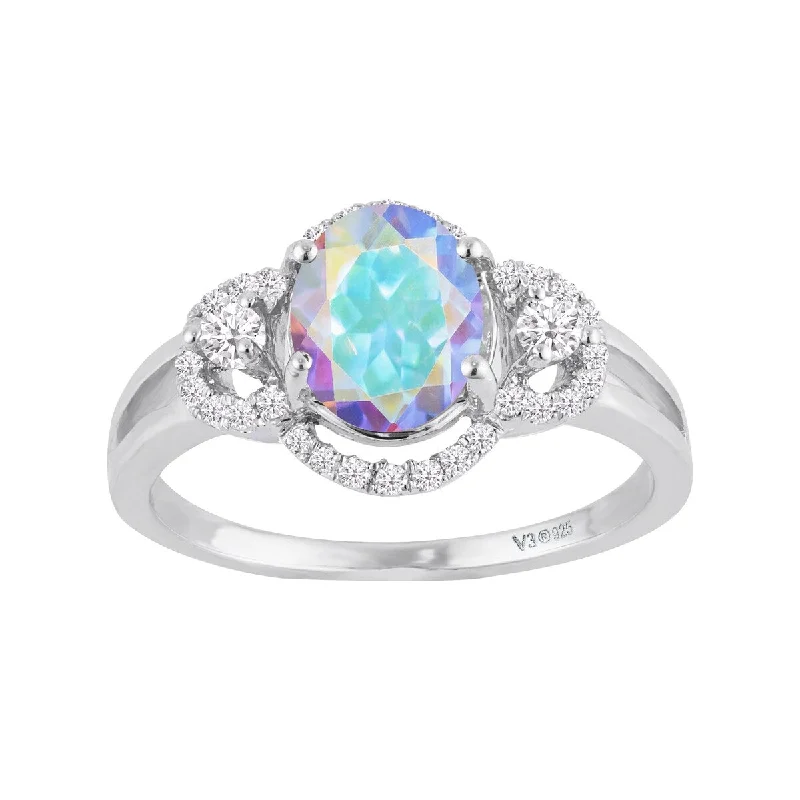 Ladies emerald engagement rings-Sterling Silver with Mercury Opal Topaz & White Zircon Engagement Ring