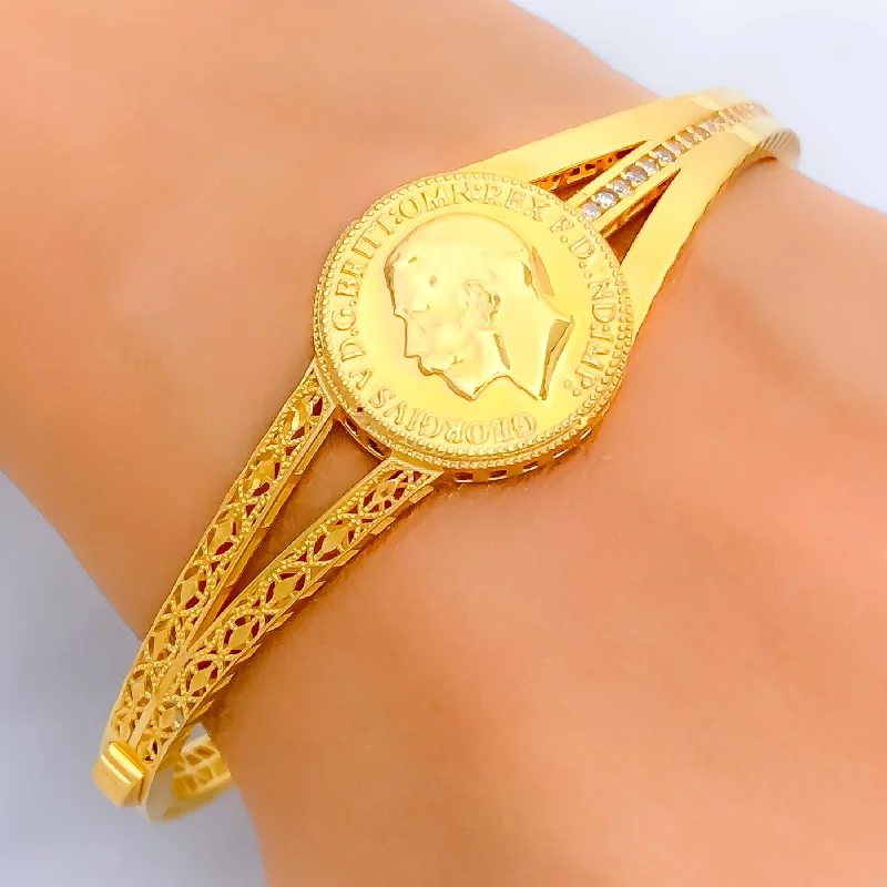 Ladies gemstone bracelets-Palatial Radiant 21k Statement Bangle Bracelet