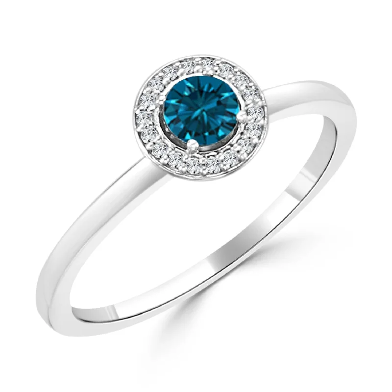 Ladies three-stone engagement rings-Auriya Round 1/3ctw Halo Blue Diamond Engagement Ring 10k Gold