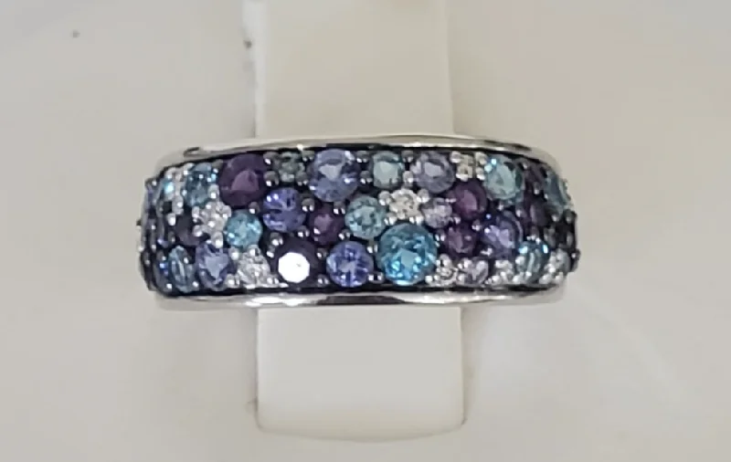 Ladies sterling silver rings-14kt White Gold Multi Colored Stone Ring