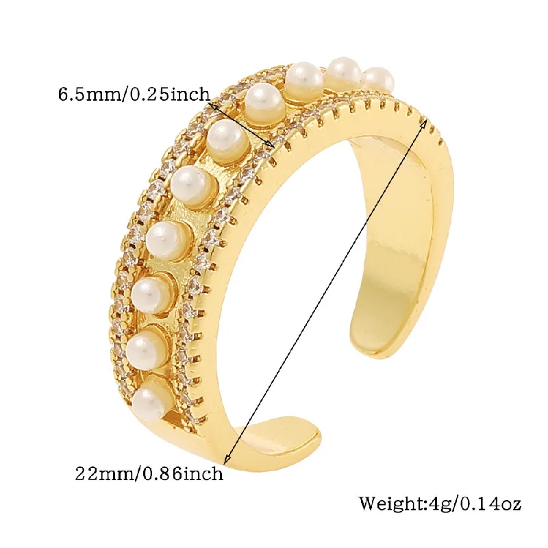 Ladies pearl cocktail rings-Lady Heart Shape Copper Plating Inlay Artificial Pearls Zircon Open Rings