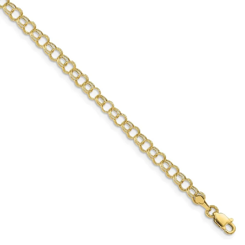 Ladies personalized bracelets-10k Yellow Gold Hollow Double Link Charm Bracelet, 7" (W-4mm)