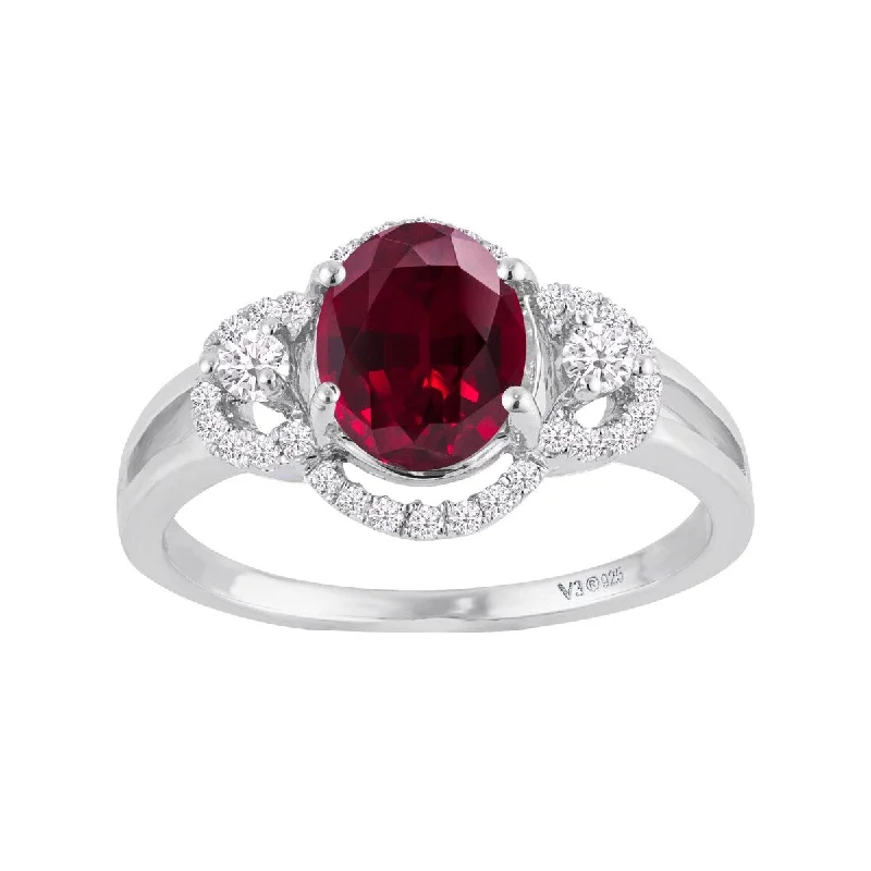 Ladies unique diamond engagement rings-Sterling Silver with Ruby and White Zircon Engagement Ring