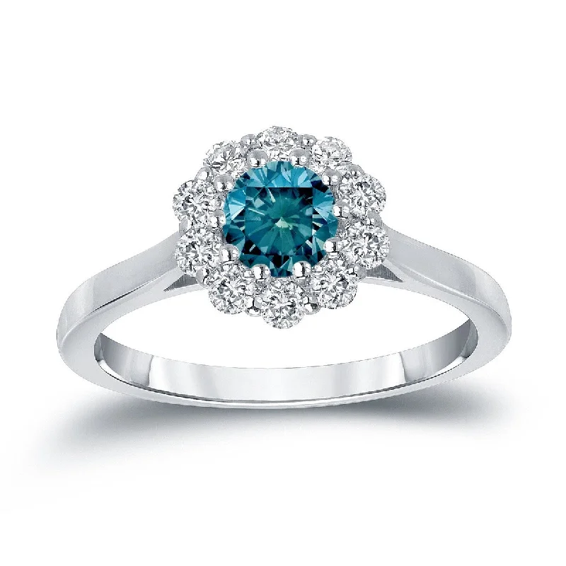 Ladies engagement rings with unique settings-Auriya 14k Gold 3/4cttw Blue Diamond Halo Engagement Ring (H-I, I1-I2)