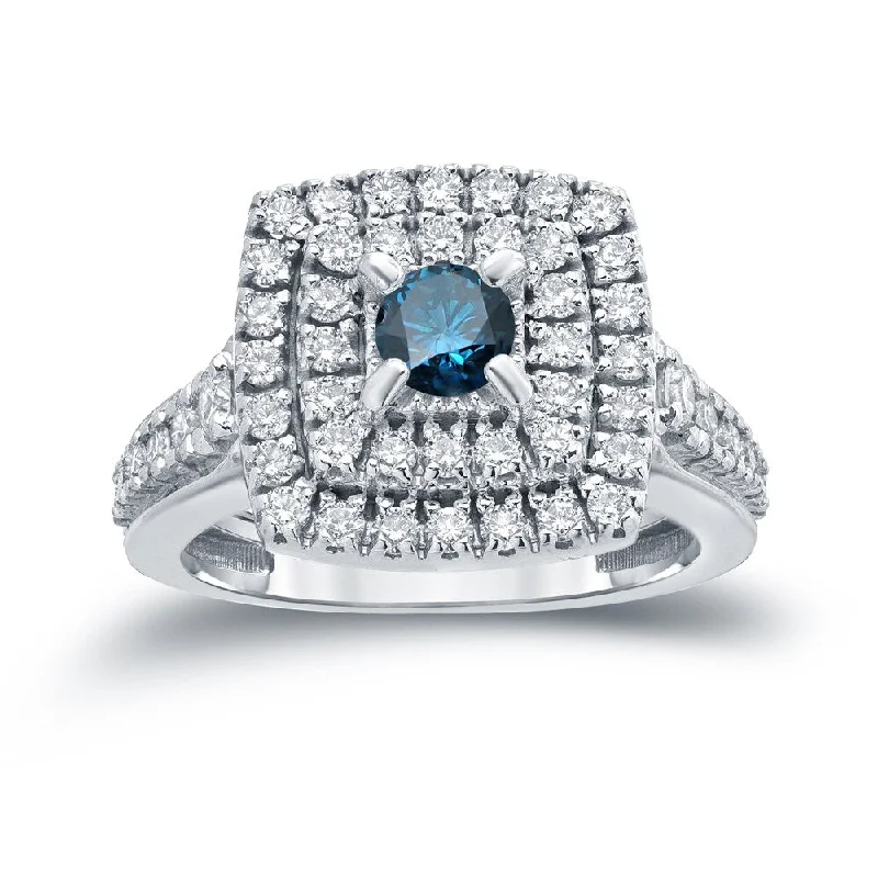 Ladies mixed gem engagement rings-Auriya 1 2/5ctw Round Double Halo Blue Diamond Engagement Ring 14k Gold