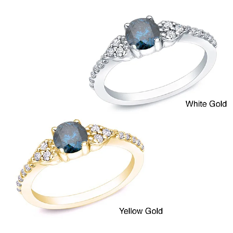 Ladies cushion-cut diamond engagement rings-14k Gold 2/3ctw Blue and White Diamond Engagement Ring (G-H, I1-I2)