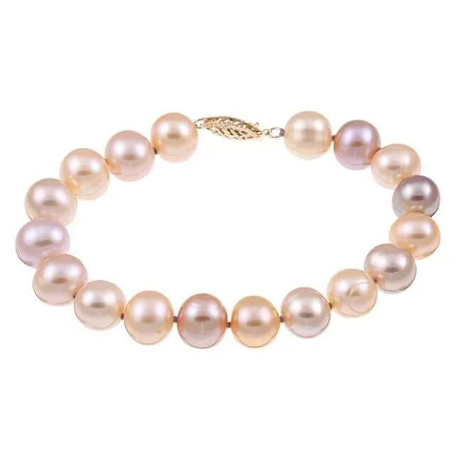 Ladies gold charm bracelets-DaVonna 14k Gold 9-10 mm Multi-pink Freshwater Pearl Bracelet 7.25-inch