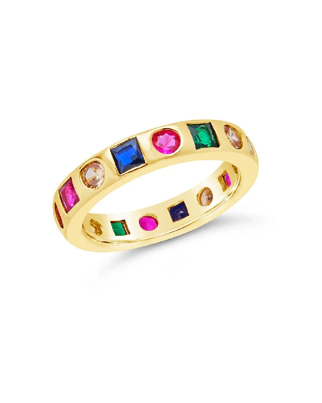 Ladies emerald-cut rings-Courtney CZ Rainbow Band Ring