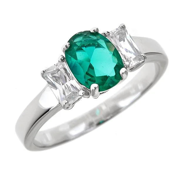 Ladies gemstone rings-Silver and Emerald Ring