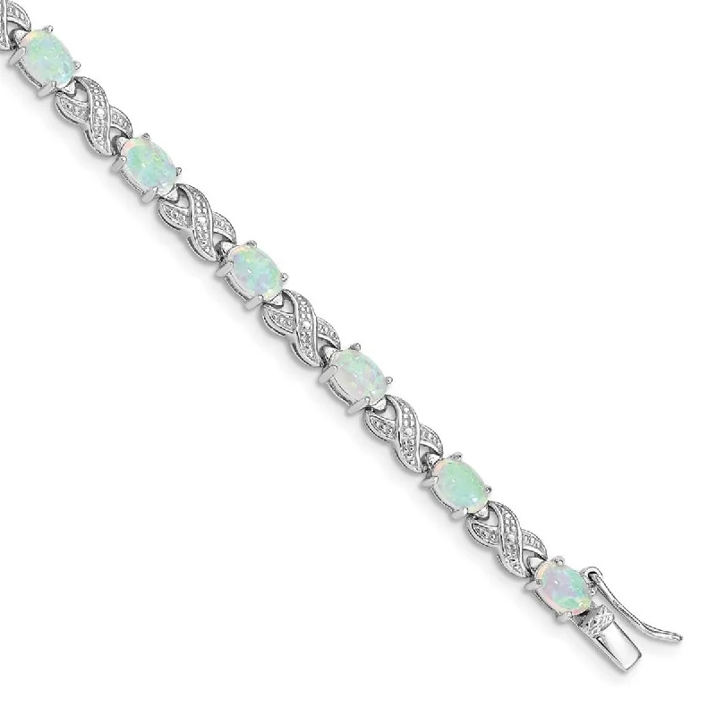 Ladies chunky gold bracelets-Curata 925 Sterling Silver Polished Box Catch Closure Simulated Opal and Diamond Bracelet 7 Inch Box Clasp