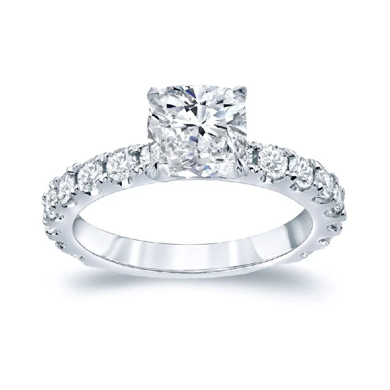 Ladies platinum and diamond engagement rings-Auriya Platinum 2 1/2ctw Cushion-cut Diamond Engagement Ring Certified (H-I, SI1-SI2)