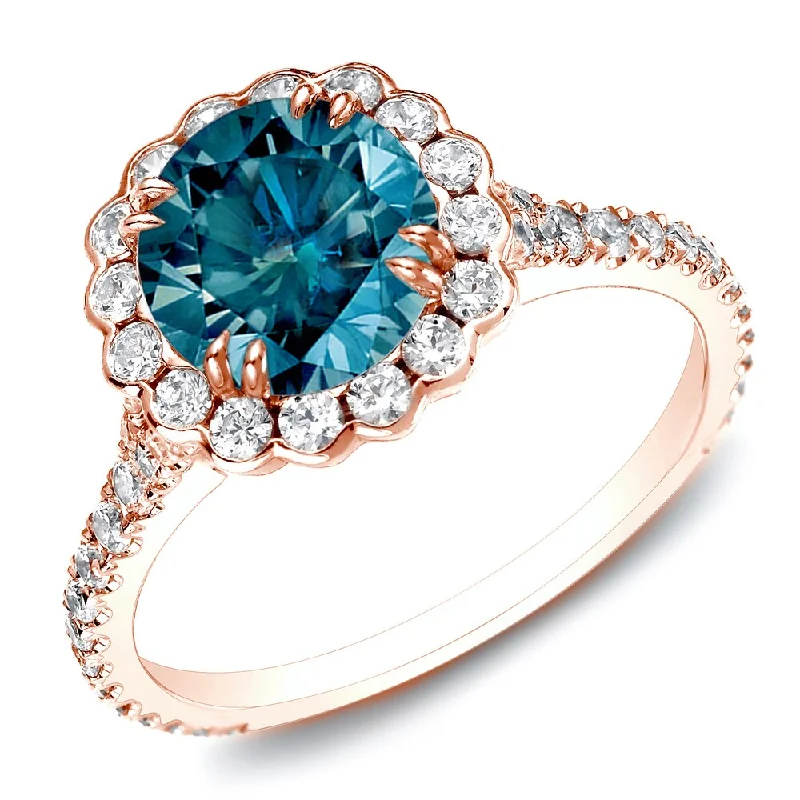 Ladies engagement rings with colored diamonds-Auriya 1 1/2ctw Halo Blue Diamond Engagement Ring 14k Rose Gold (H-I, I1-I2)