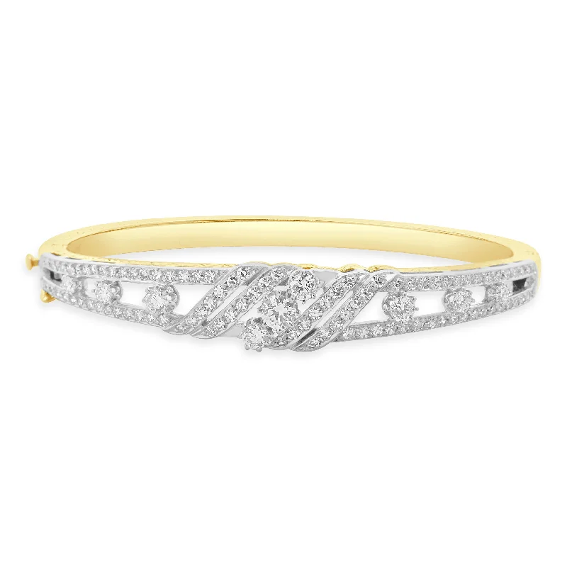 Ladies personalized bangle bracelets-Spritzer & Furmann 14 Karat Yellow & White Gold Vintage Diamond Bangle Bracelet