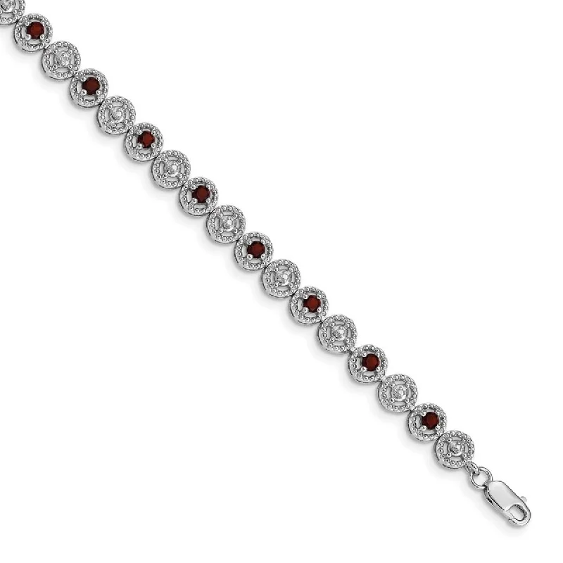 Ladies gold diamond bracelets-Curata 925 Sterling Silver Polished Open back Lobster Claw Closure Garnet Diamond Bracelet