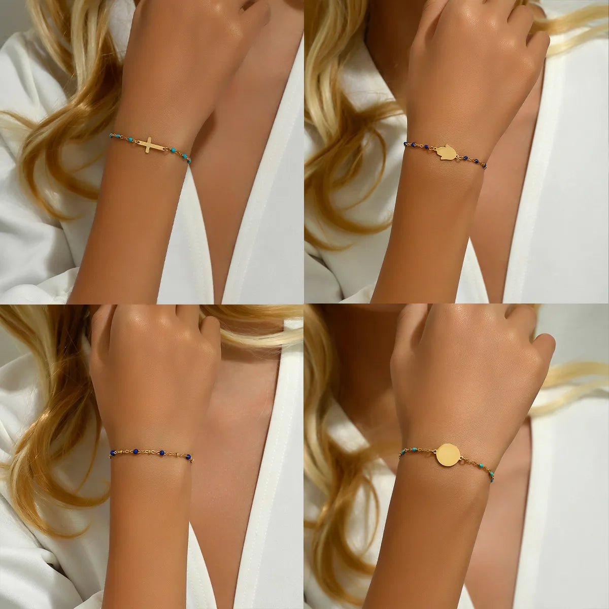 Ladies chunky bracelets-Retro Ethnic Style Commute Cross Round Palm Stainless Steel Plating 18k Gold Plated Bracelets