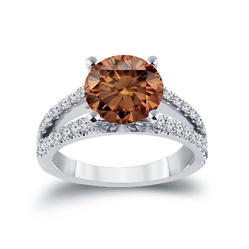 Ladies cushion halo engagement rings-Auriya 14k Gold 2 1/4ctw Round Brown Diamond Engagement Ring (H-I, SI1-SI2)