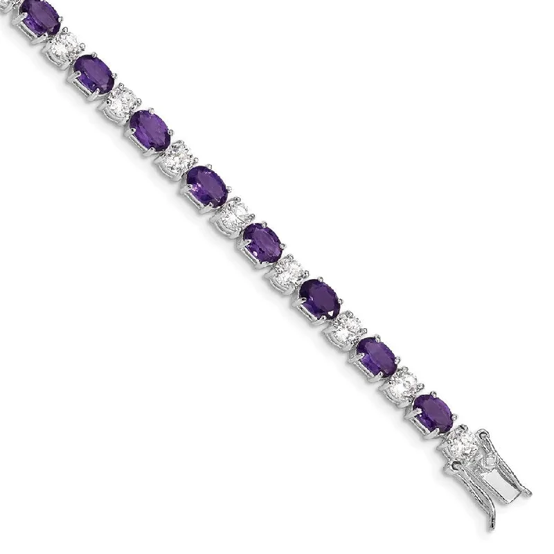 Ladies diamond bangles-925 Sterling Silver Rhodium-plated Amethyst & Cubic Zirconia Bracelet, 7"