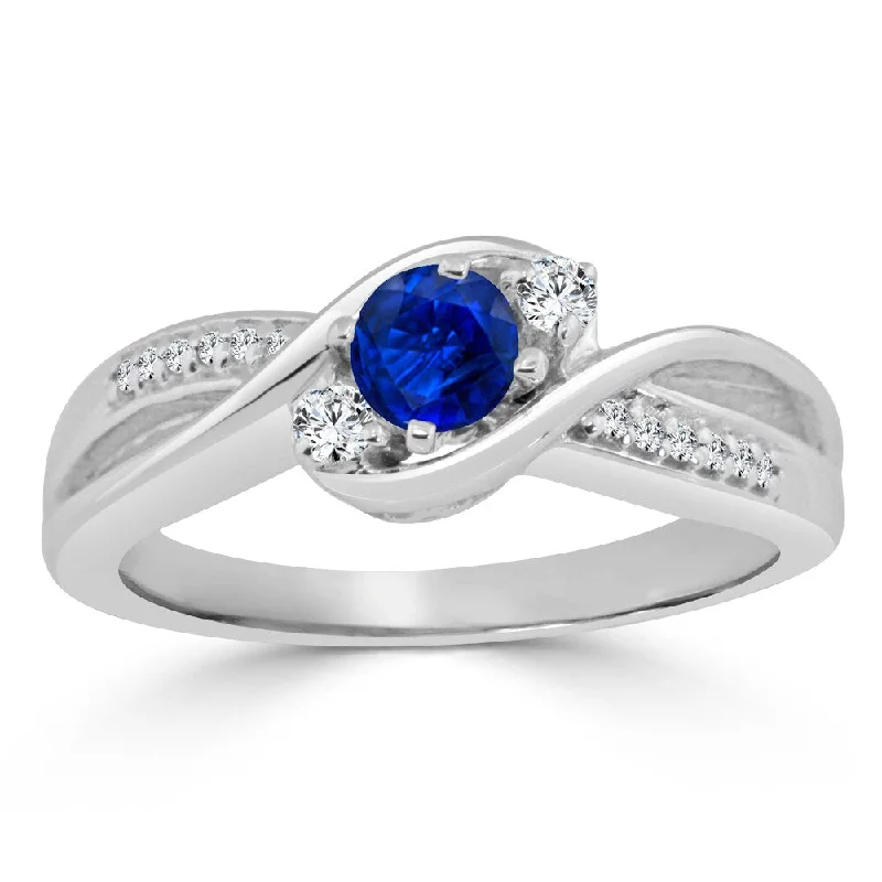 Ladies designer engagement rings-Auriya 14k Gold 2/5ct Sapphire 3-Stone Diamond Engagement Ring 1/10cttw (H-I, I1-I2)