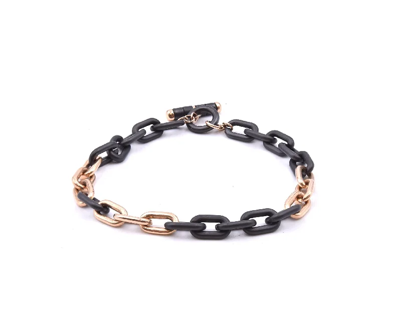 Ladies designer bangles-18 Karat Rose Gold and Black Ceramic Oval Link Bracelet